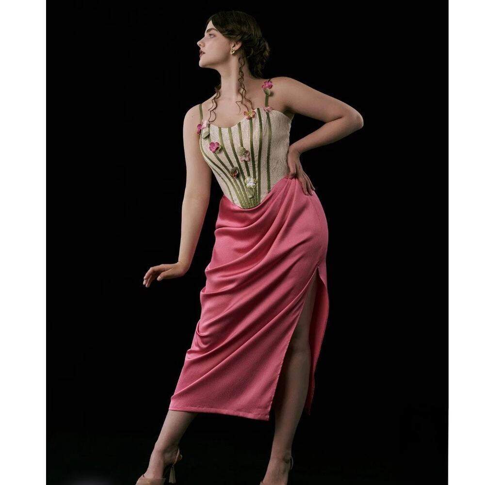 LACEMADE Flower Vine Phantom Corset Curve & Plus Statin Lace Midi Dress,NWT, 2XL